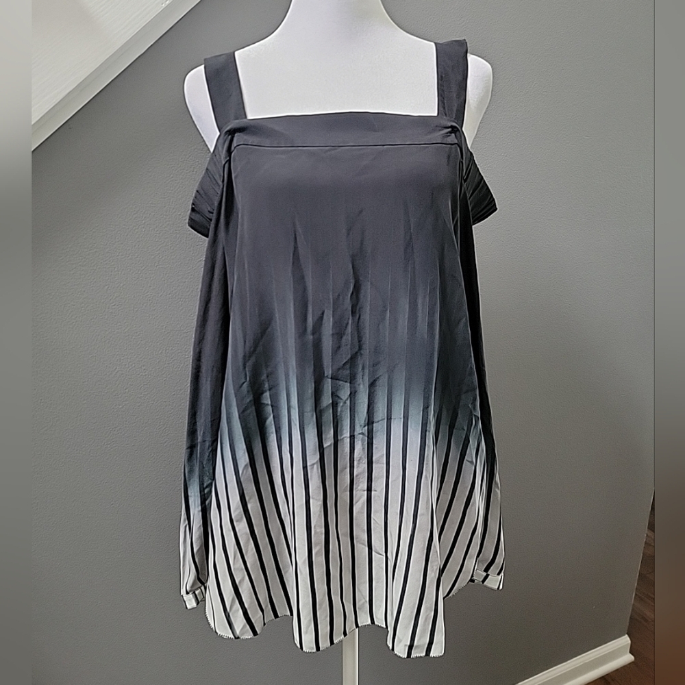 WOMENS GO BY GOSILK BLACK GREY OFF SHOULDER TOP Med Obre Flowy
